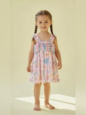 Disney Princess Smocked Ruffle Chiffon Dress Pink Floral 5T